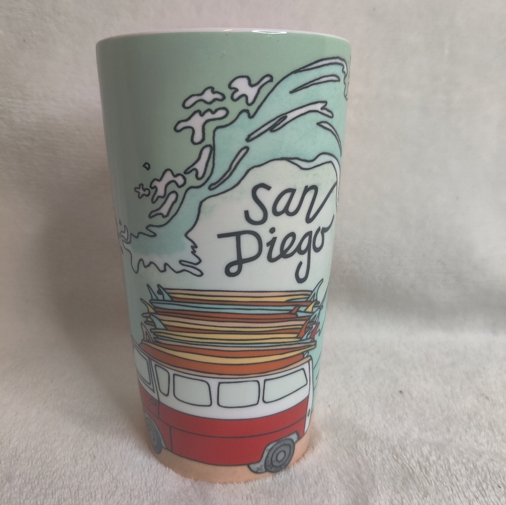 Starbucks San Diego Local Collection Ceramic Mug Cup VW Bus Surf 12oz - Picture 2 of 9